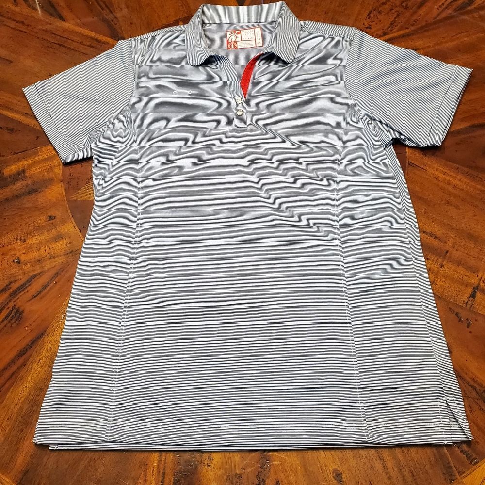 Chick-fil-A oobe Team Style Team Member Polo Blue Pinstripe Shirt L